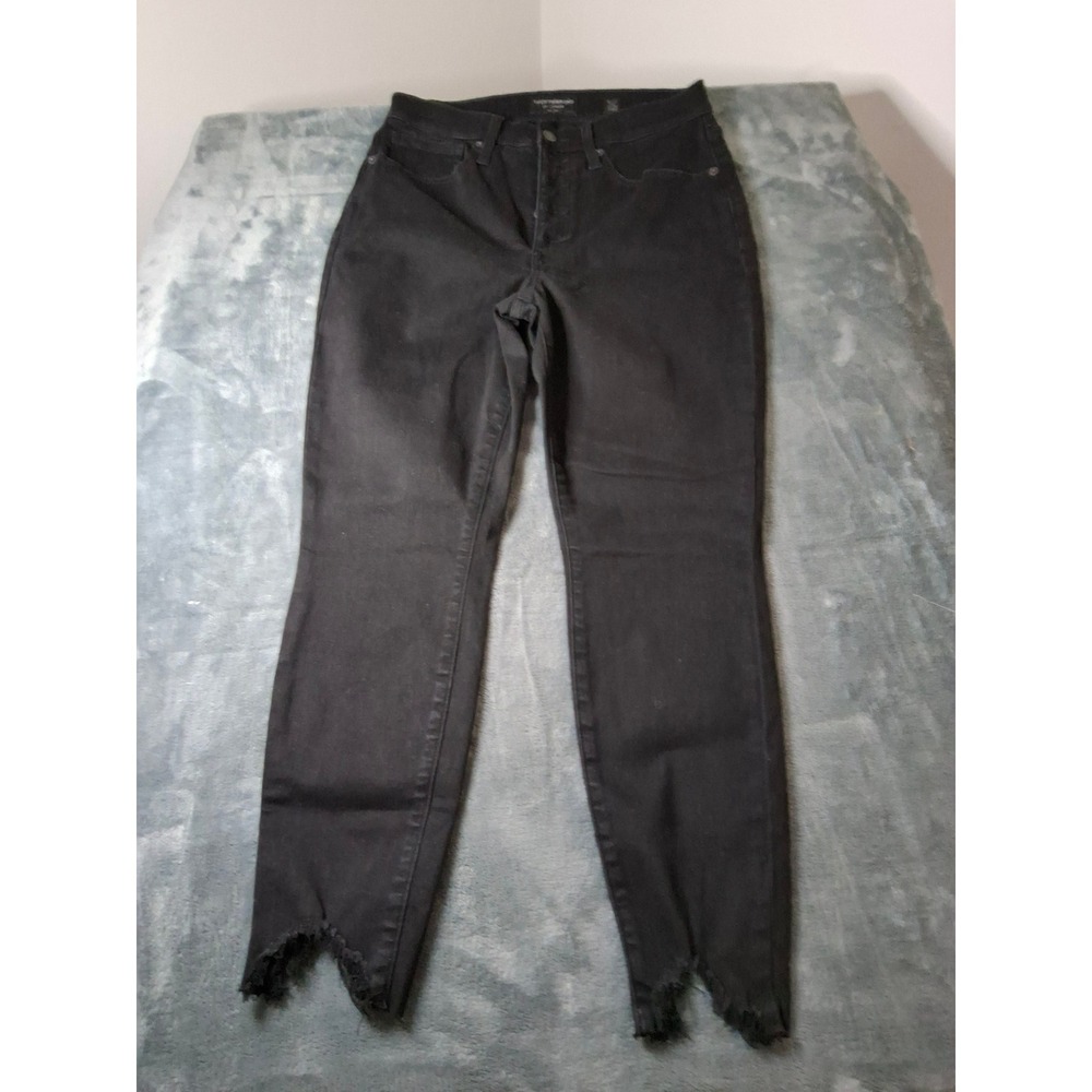 Lucky Brand Bridgette High Rise Skinny Jeans Black Button Fly Step Hem 10/30